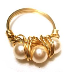 Gold wire wrapped ring with swarovski pearls