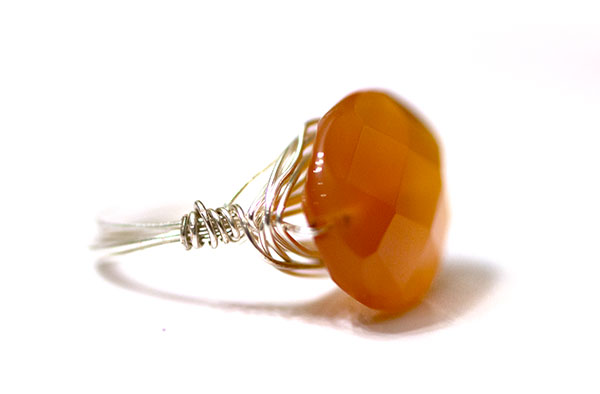 Sterling Silver Wire Wrap Ring with Coral Jemstone