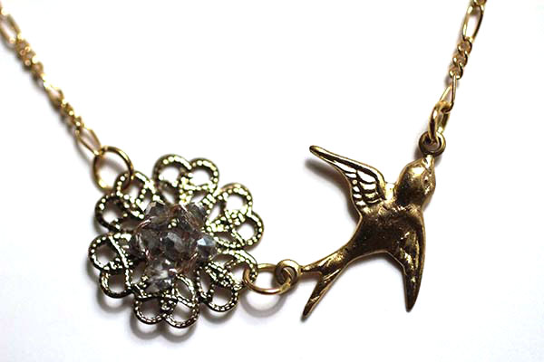 Gold Handmade Necklace with bird Charm