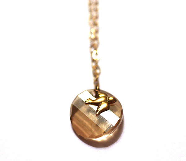 Gold Swarovski Twist bead Necklace Bird Unique Handmade Jewelry Gold Handmade Necklace with Swarovski Pendant and Bird Charm