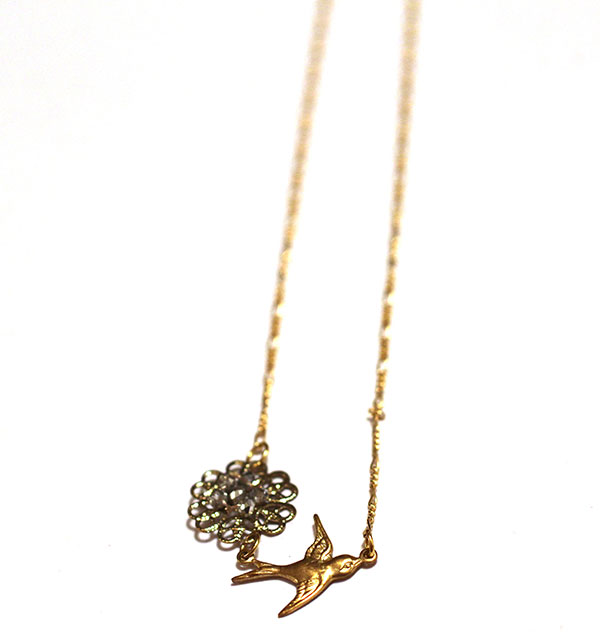 Gold Filled Necklace with Bird Charm