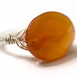 Sterling Silver Wire Wrapped Ring with Coral Jemstone