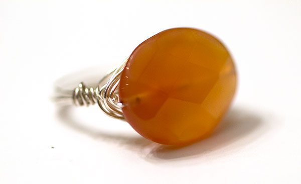 Sterling Silver Wire Wrapped Ring with Coral Jemstone