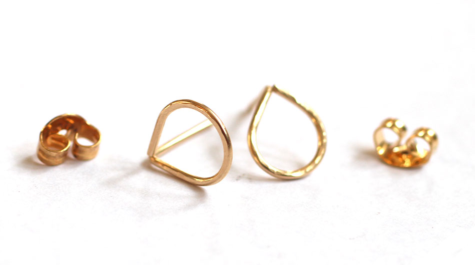 teardrop-post-earrings-handmade-gold-studs